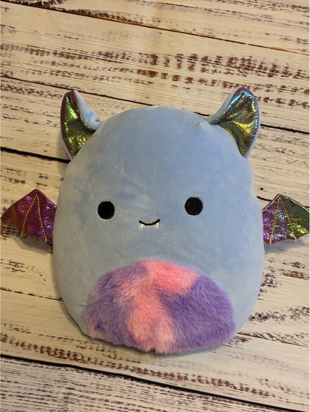 Squishmallows Lysander the Periwinkle Bat 8" Fuzzy Rainbow Belly Plush